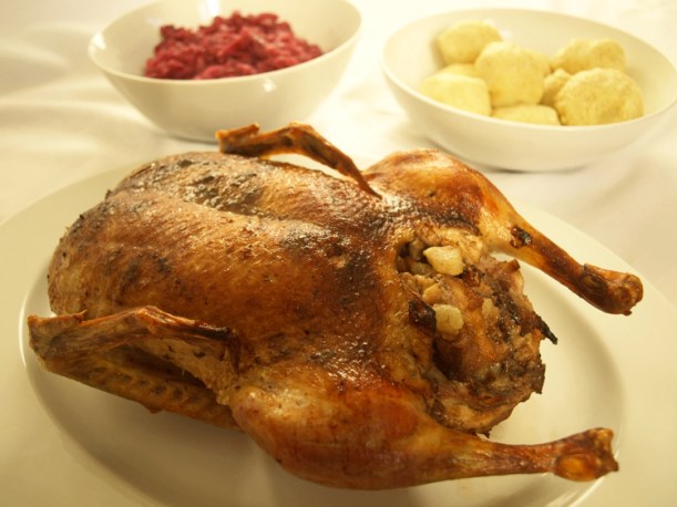 Duck, potato dumplings and red cabbage