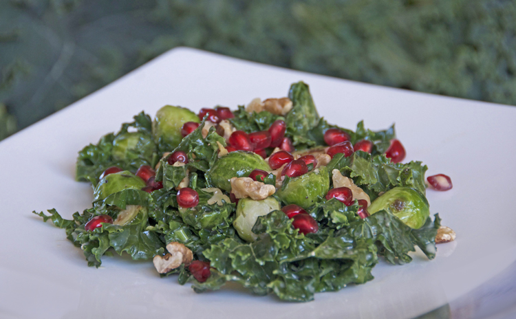 Warm Brussels Sprouts & Kale Salad with Blue Cheese Dressing