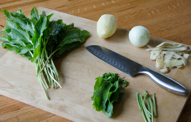 Chopping sorrel for soup