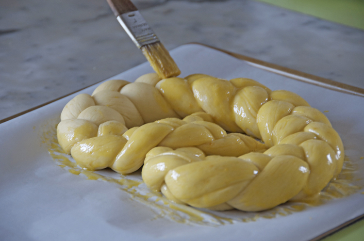 New Year's pretzel brushing